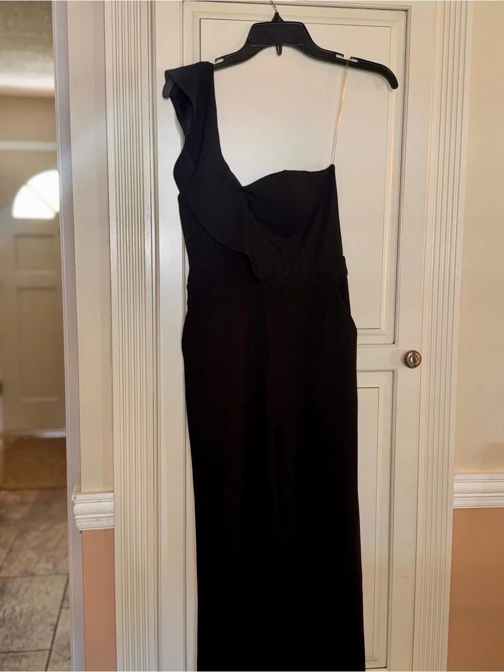 Black One-Shoulder Jumpsuit formal zip back size small boutique fitted